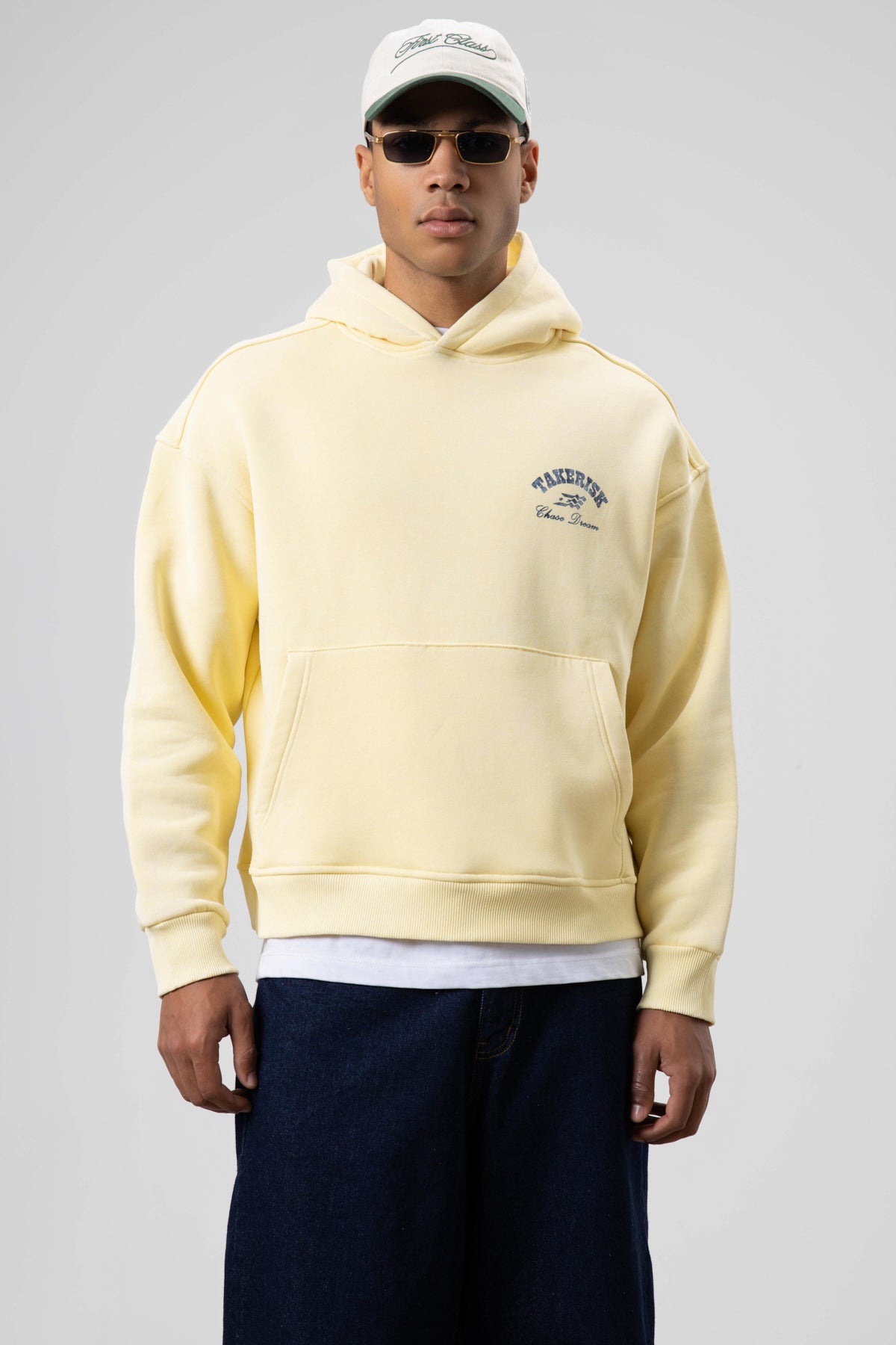 Oversize Yıkamalı Boxy Fit Kapüşonlu Sweatshirt Sarı