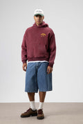 Oversize Yıkamalı Boxy Fit Kapüşonlu Sweatshirt Bordo