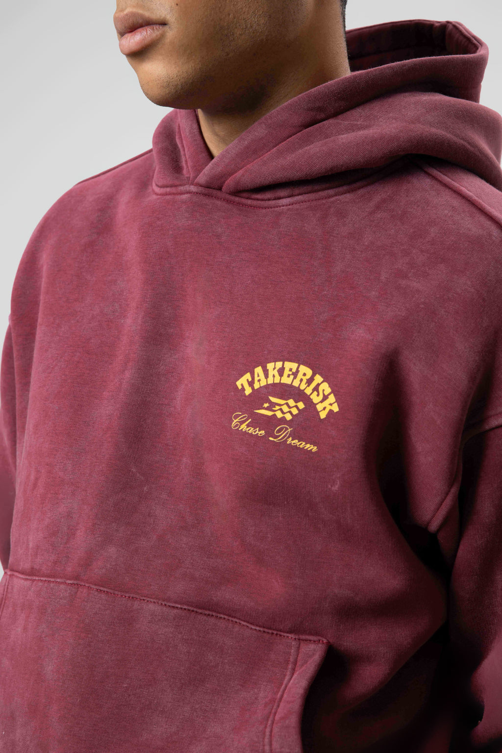 Oversize Yıkamalı Boxy Fit Kapüşonlu Sweatshirt Bordo