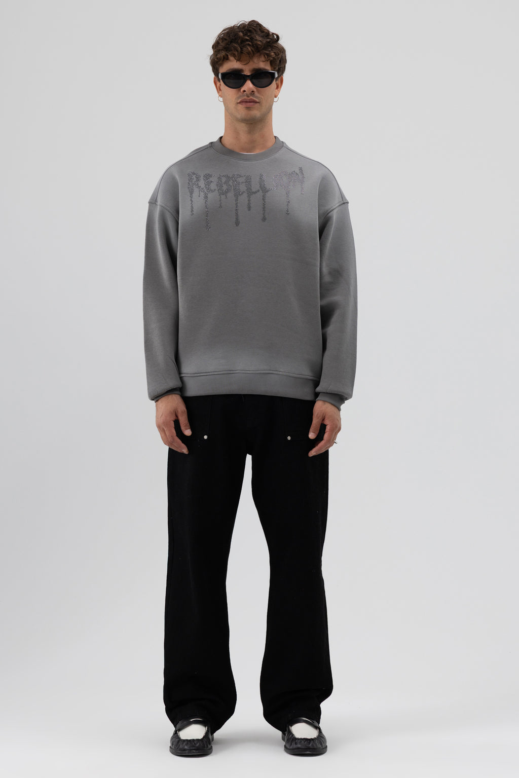 Yıkamalı Oversize Baskılı Sweatshirt Siyah