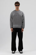 Yıkamalı Oversize Baskılı Sweatshirt Siyah