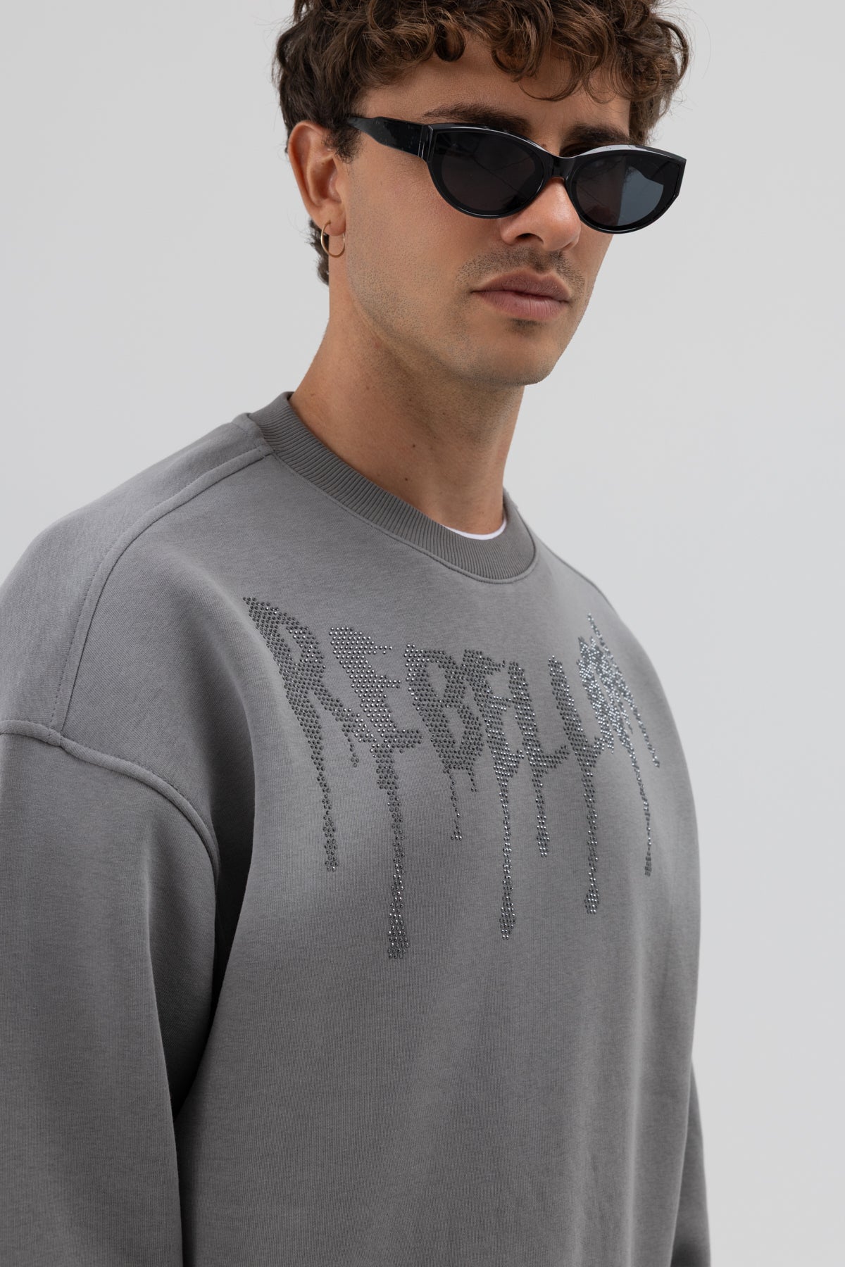 Yıkamalı Oversize Baskılı Sweatshirt Siyah