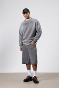 Yıkamalı Oversize Baskılı Sweatshirt Füme