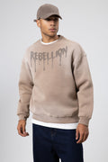Yıkamalı Oversize Baskılı Sweatshirt Vizon
