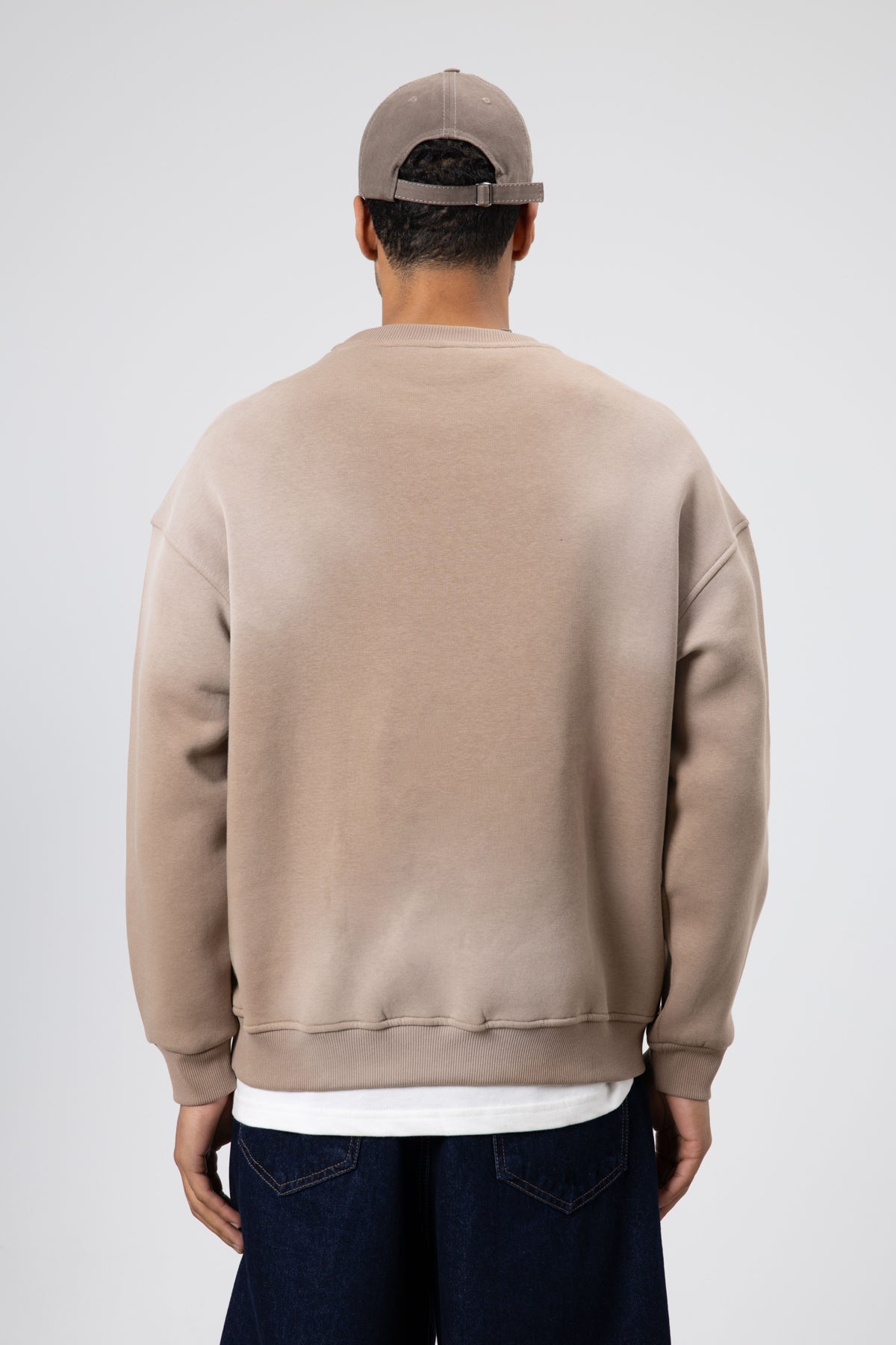 Yıkamalı Oversize Baskılı Sweatshirt Vizon
