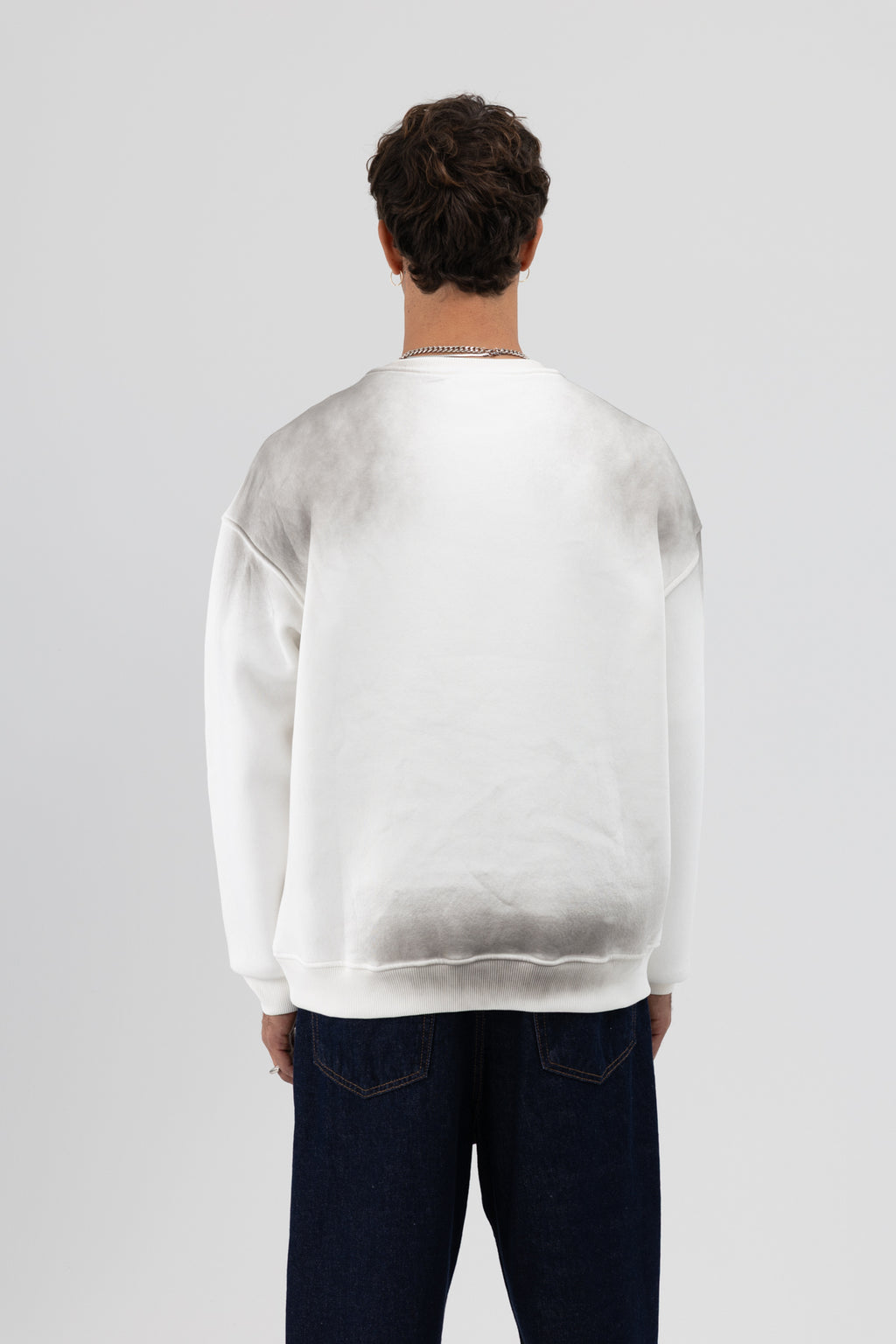 Yıkamalı Oversize Baskılı Sweatshirt Ekru
