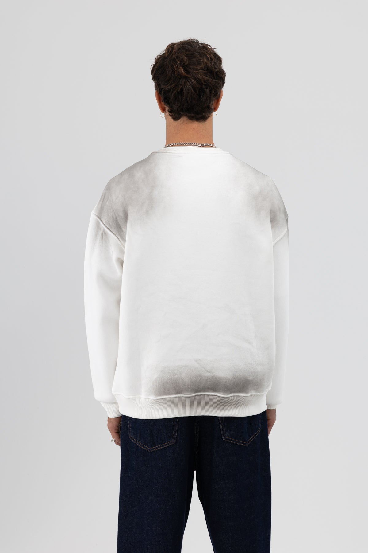 Yıkamalı Oversize Baskılı Sweatshirt Ekru