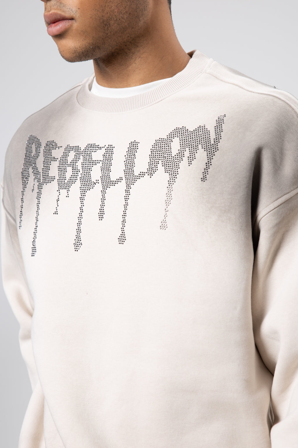 Yıkamalı Oversize Baskılı Sweatshirt Taş