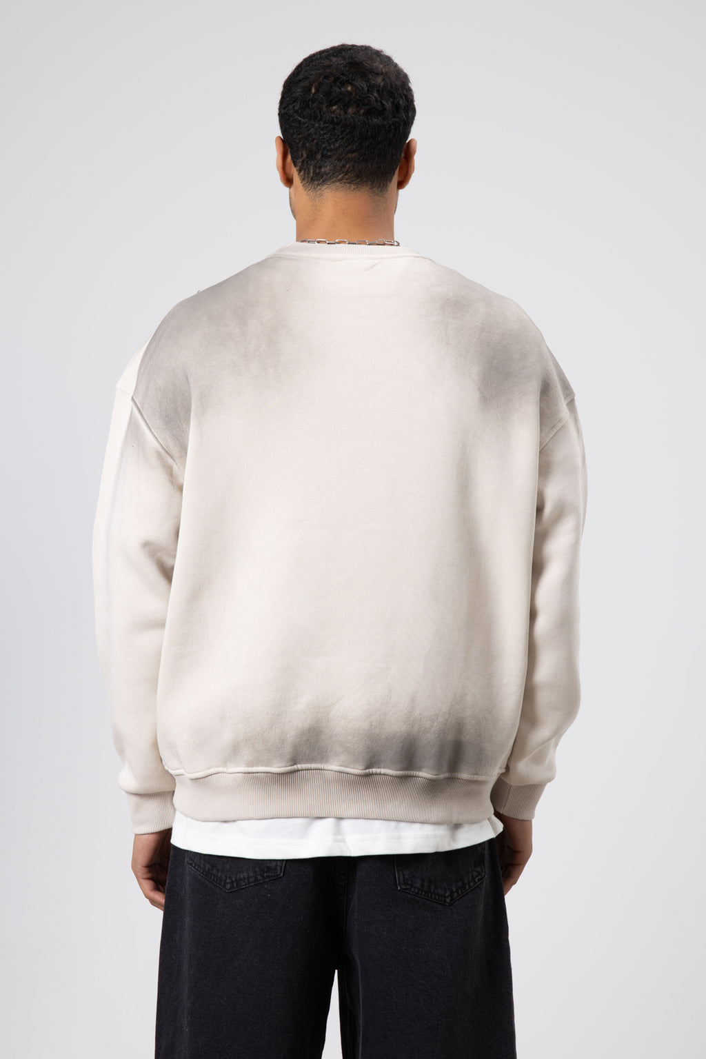 Yıkamalı Oversize Baskılı Sweatshirt Taş