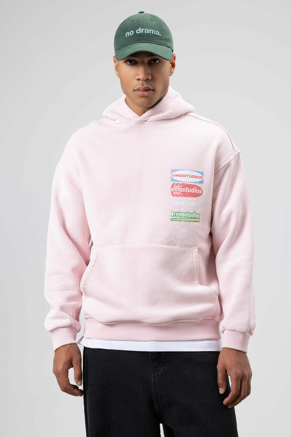 Oversize Yıkamalı Baskılı Kapüşonlu Sweatshirt Pembe