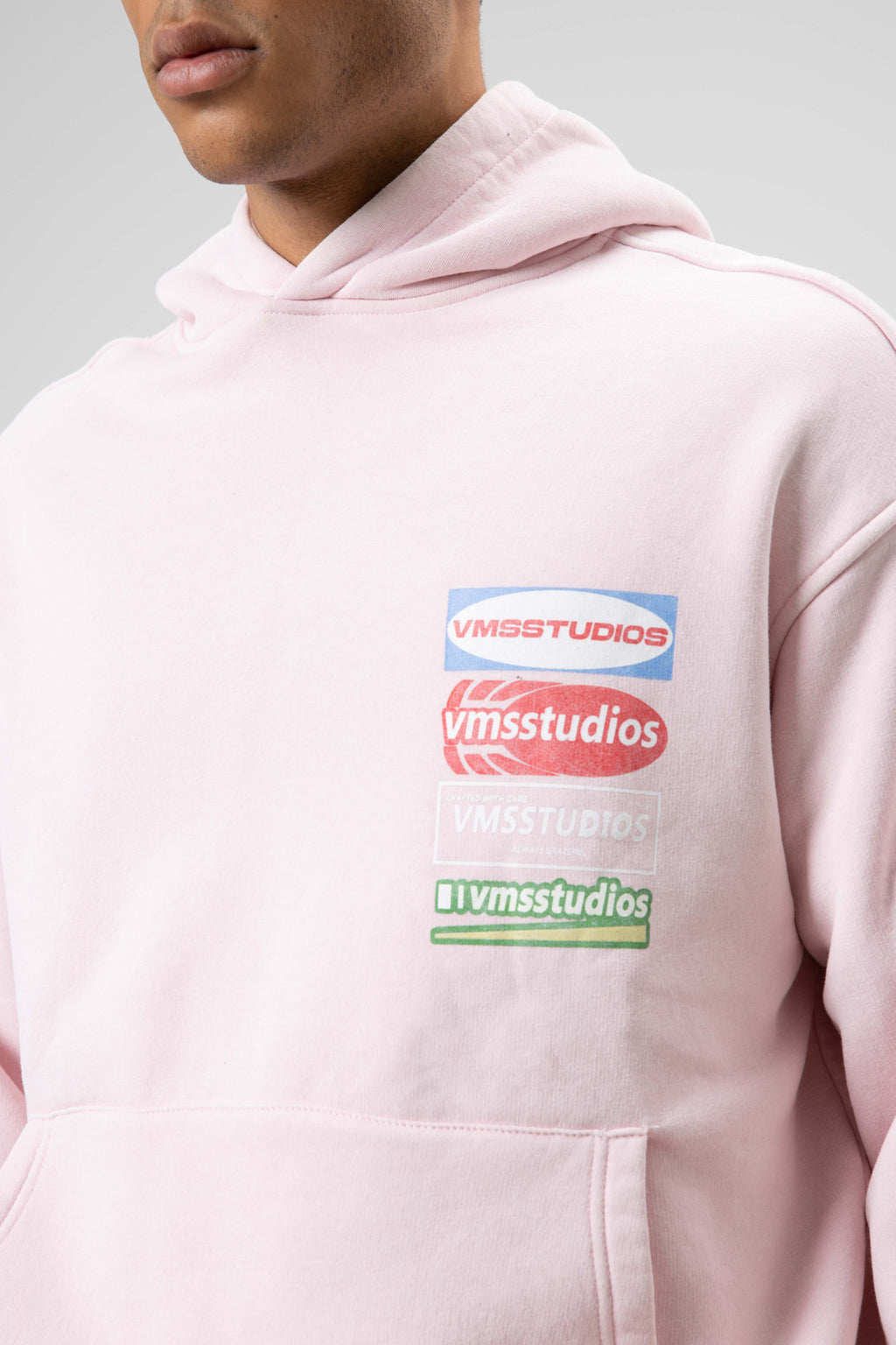Oversize Yıkamalı Baskılı Kapüşonlu Sweatshirt Pembe