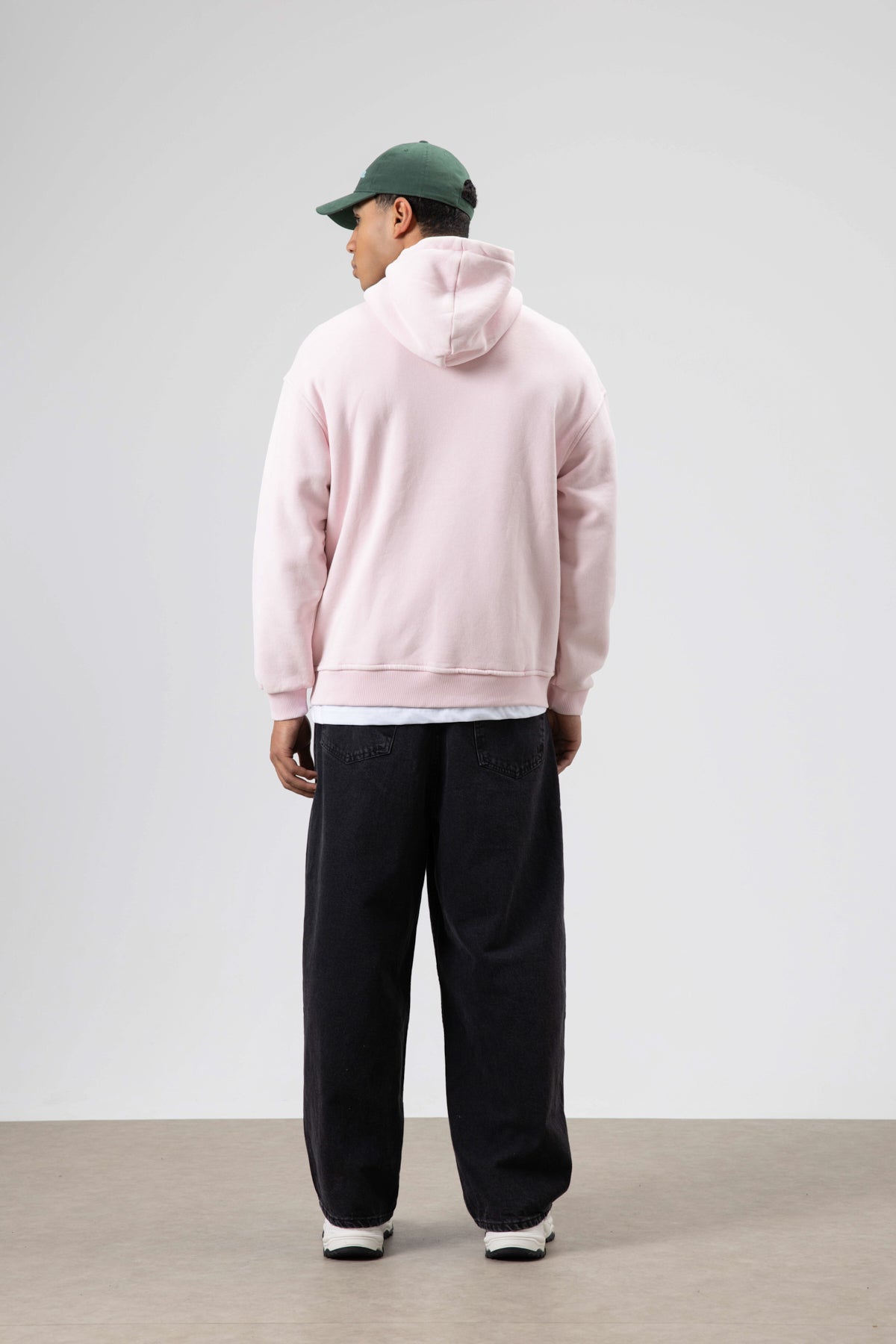 Oversize Yıkamalı Baskılı Kapüşonlu Sweatshirt Pembe