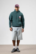 Oversize Yıkamalı Baskılı Kapüşonlu Sweatshirt Nefti