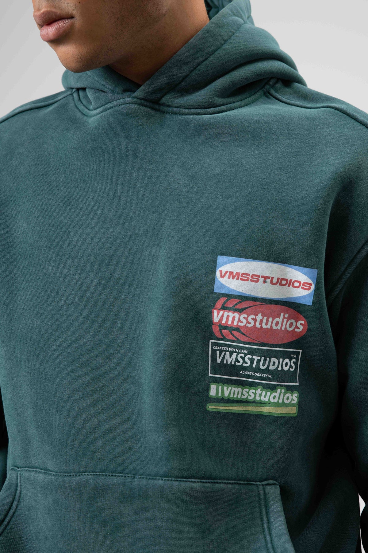 Oversize Yıkamalı Baskılı Kapüşonlu Sweatshirt Nefti