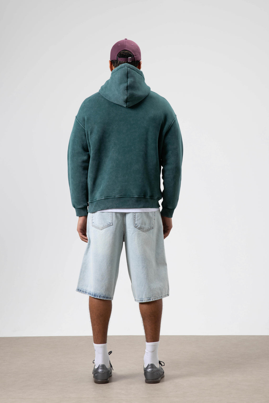 Oversize Yıkamalı Baskılı Kapüşonlu Sweatshirt Nefti