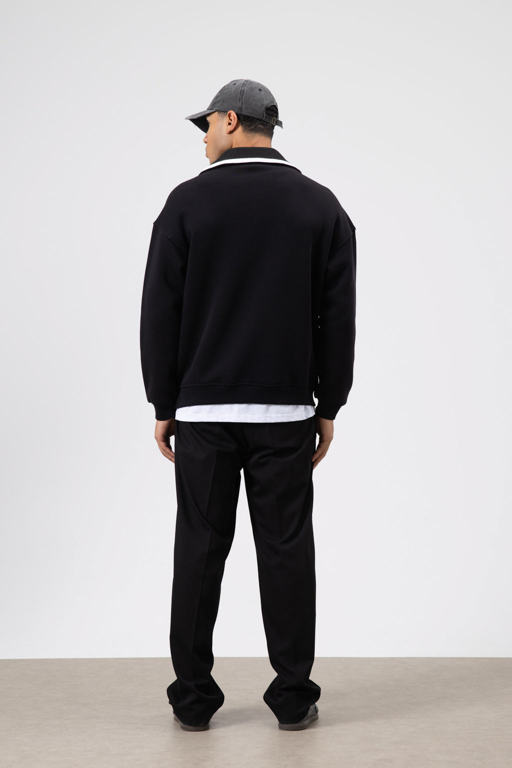 Oversize Fermuarlı Yaka Sweatshirt Siyah