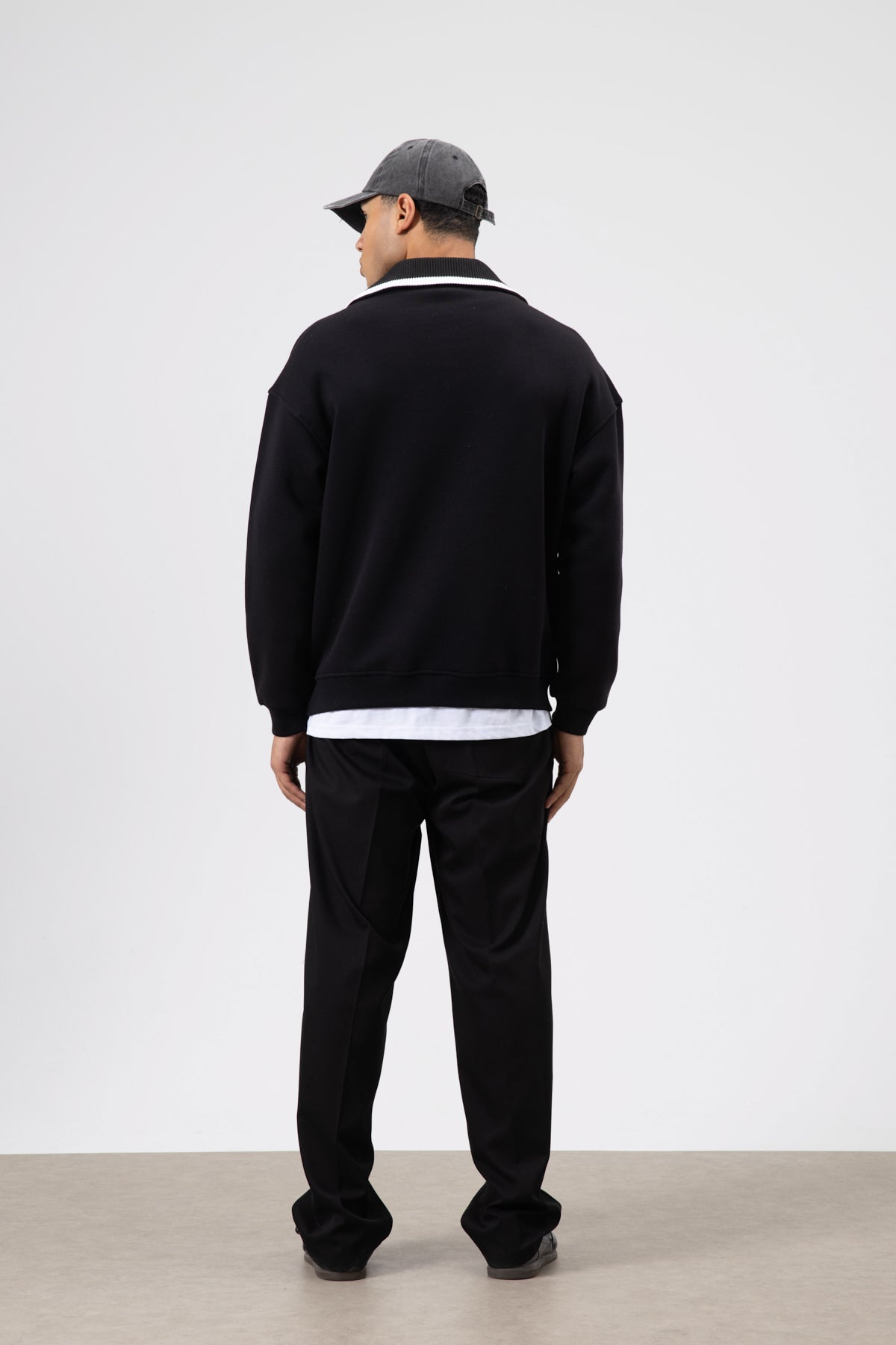 Oversize Fermuarlı Yaka Sweatshirt Siyah