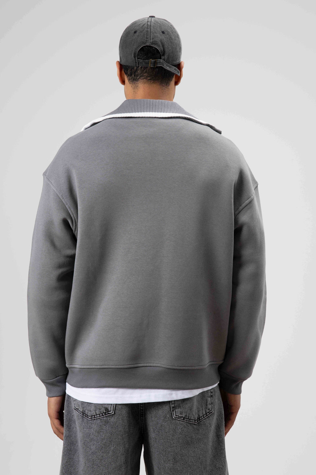 Oversize Fermuarlı Yaka Sweatshirt Füme