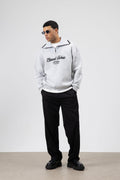 Oversize Fermuarlı Yaka Sweatshirt Açık Gri