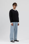 Bisiklet Yaka Cep Detaylı Oversize Sweatshirt Siyah