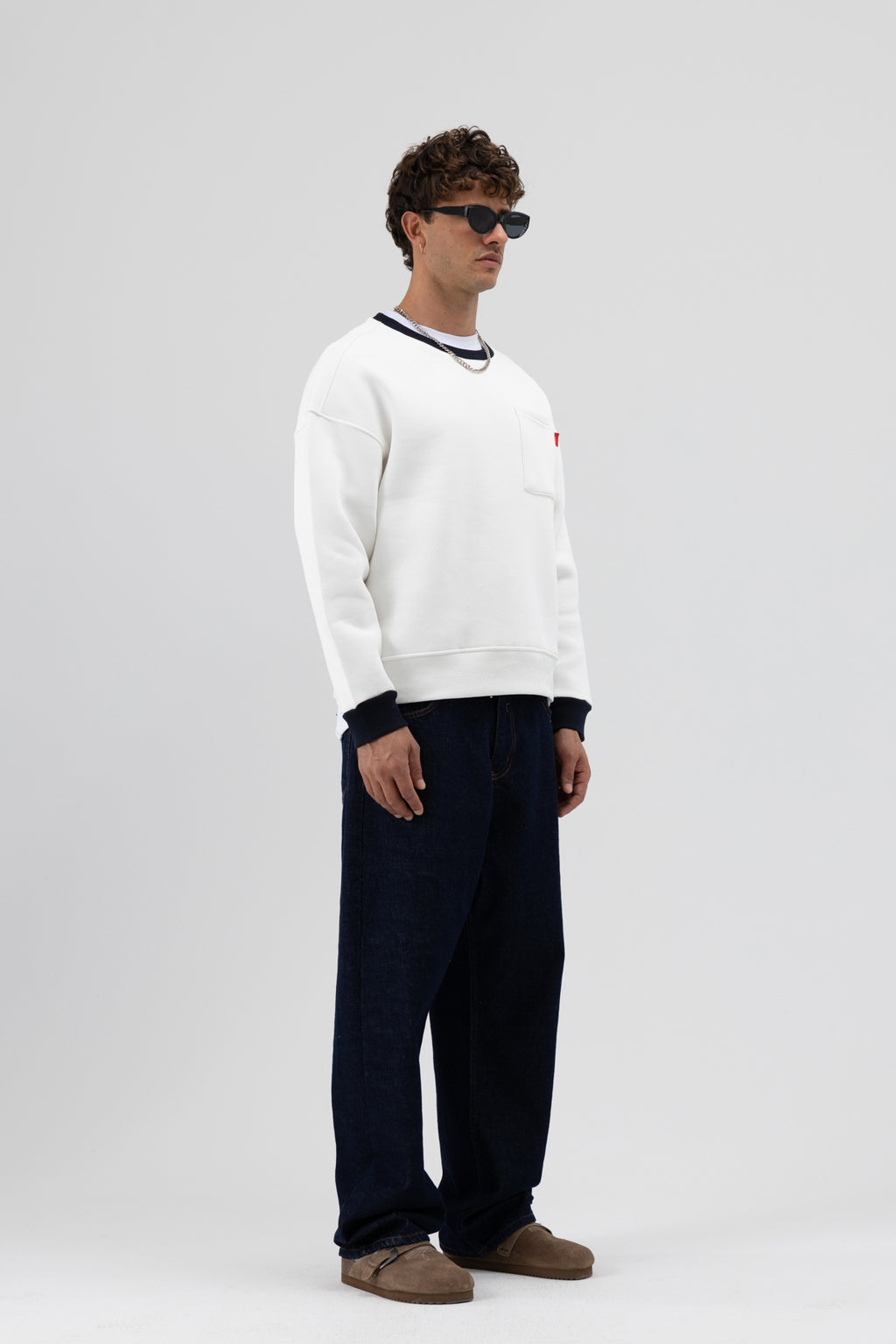 Bisiklet Yaka Cep Detaylı Oversize Sweatshirt Ekru