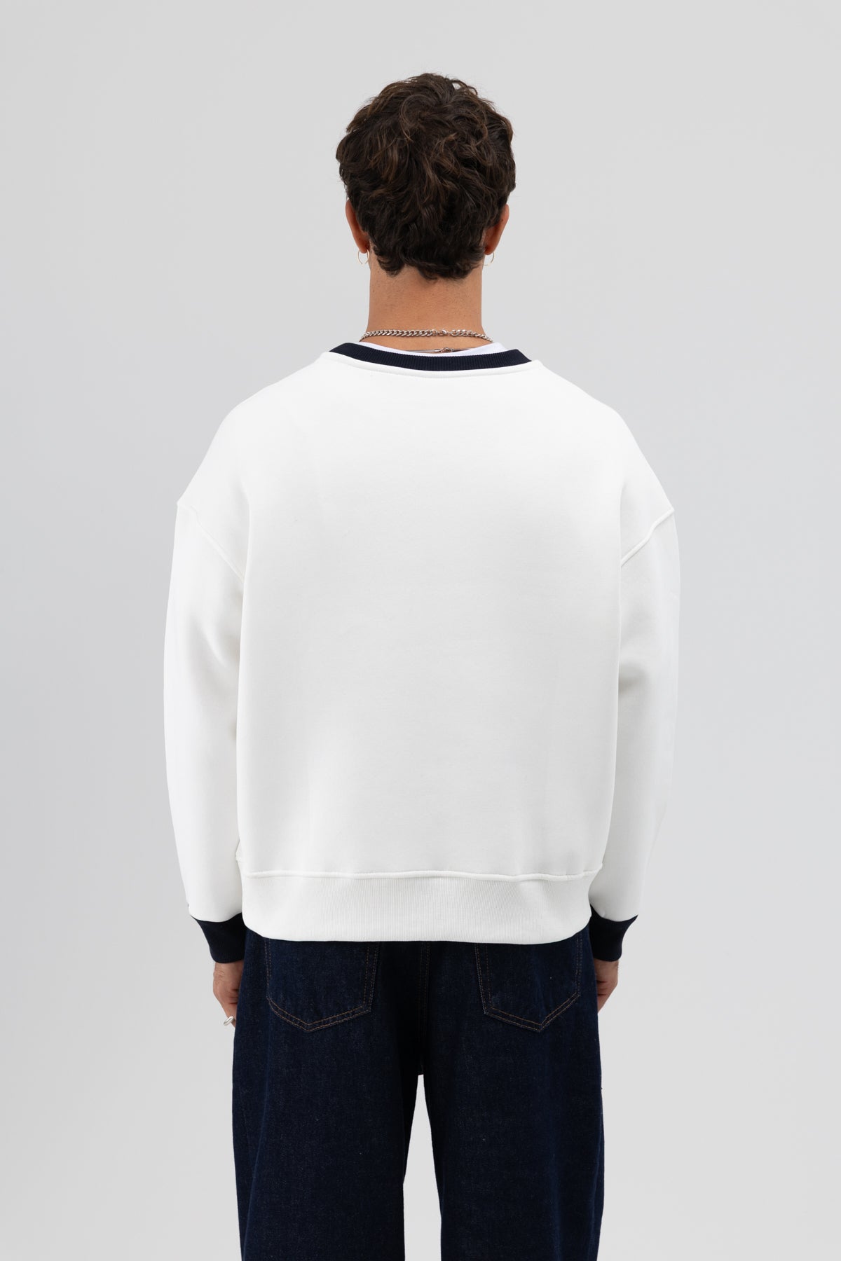 Bisiklet Yaka Cep Detaylı Oversize Sweatshirt Ekru