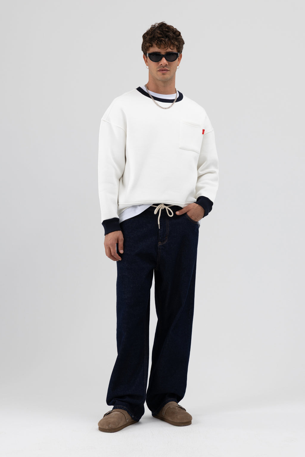 Bisiklet Yaka Cep Detaylı Oversize Sweatshirt Ekru