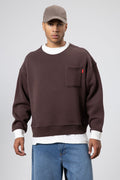 Bisiklet Yaka Cep Detaylı Oversize Sweatshirt Kahve