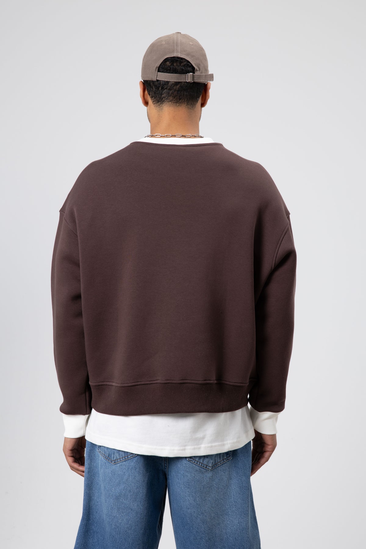 Bisiklet Yaka Cep Detaylı Oversize Sweatshirt Kahve