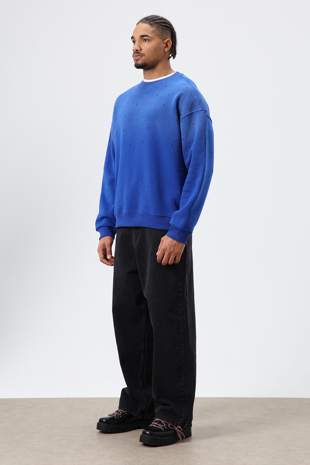 Yıkamalı Taş Detaylı Oversize Sweatshirt Saks