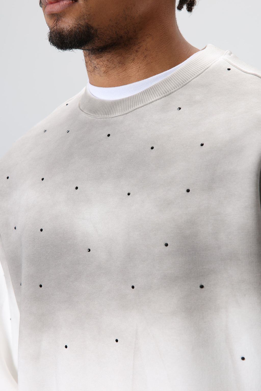 Yıkamalı Taş Detaylı Oversize Sweatshirt Ekru