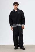 Oversize Polo Yaka Sweatshirt Siyah