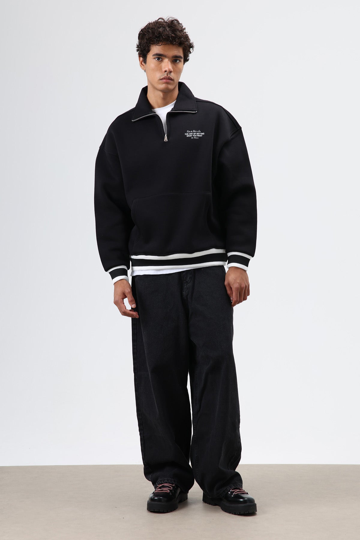 Oversize Polo Yaka Sweatshirt Siyah