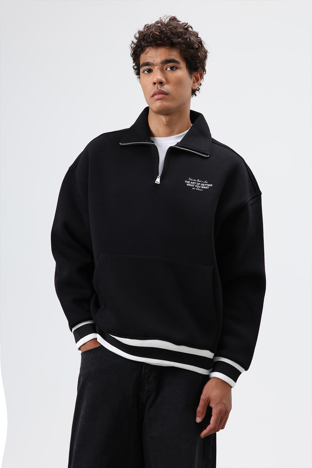 Oversize Polo Yaka Sweatshirt Siyah