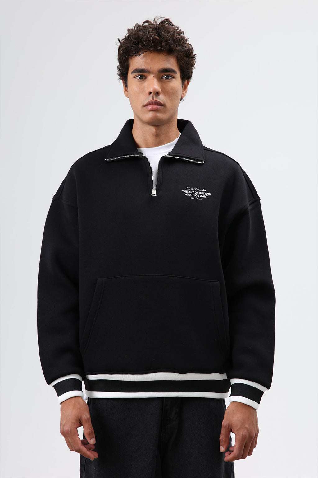 Oversize Polo Yaka Sweatshirt Siyah