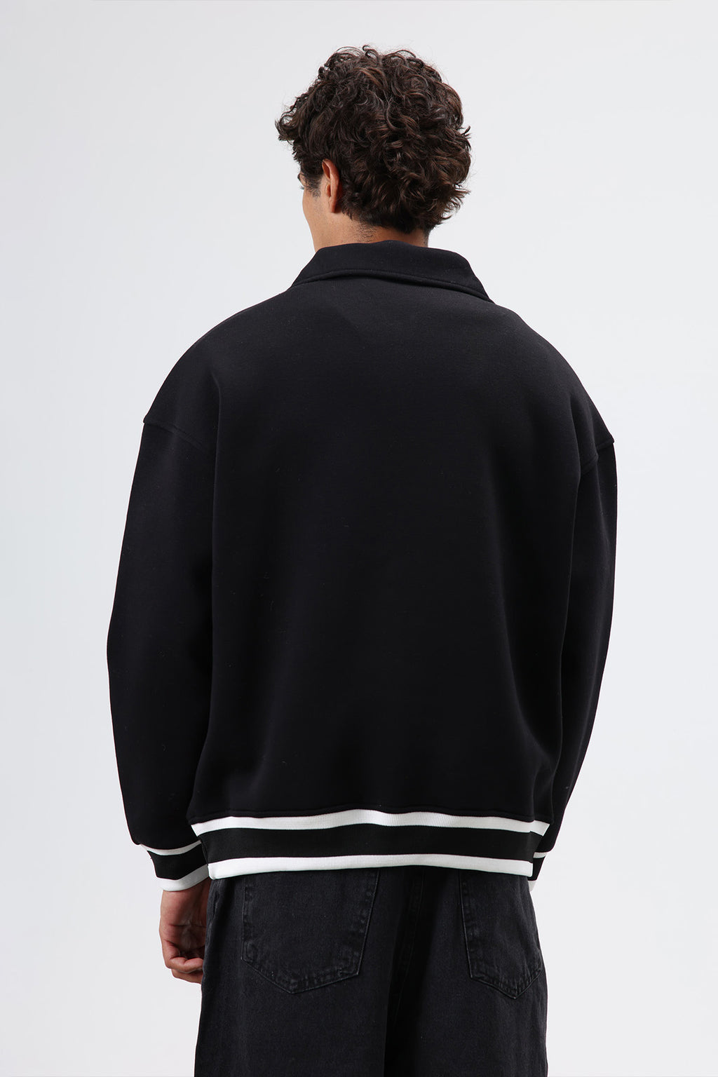 Oversize Polo Yaka Sweatshirt Siyah