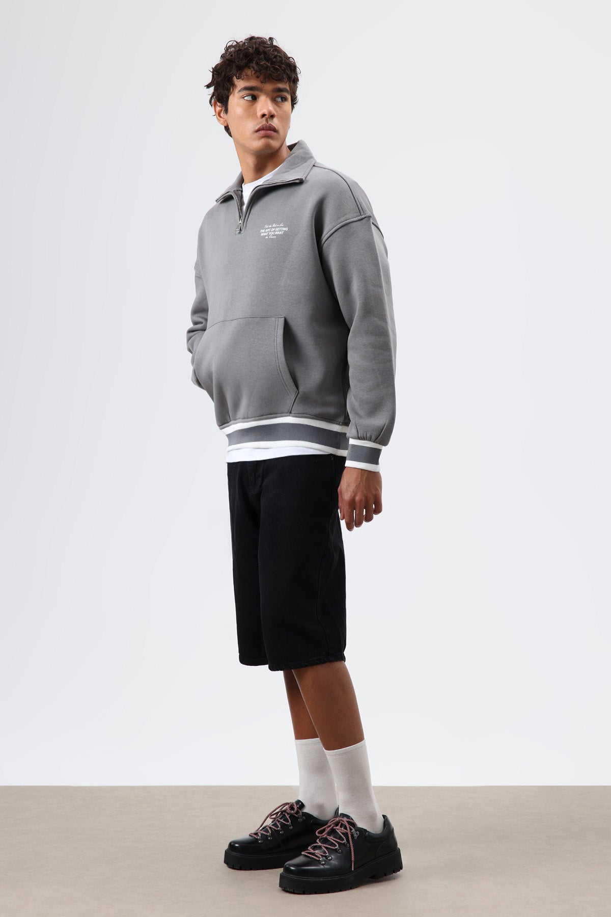 Oversize Polo Yaka Sweatshirt Füme