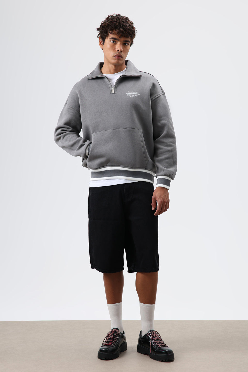 Oversize Polo Yaka Sweatshirt Füme