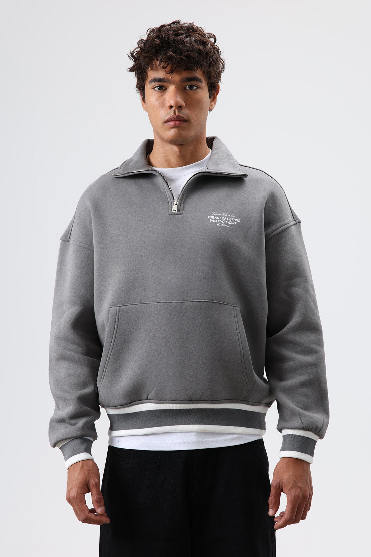 Oversize Polo Yaka Sweatshirt Füme