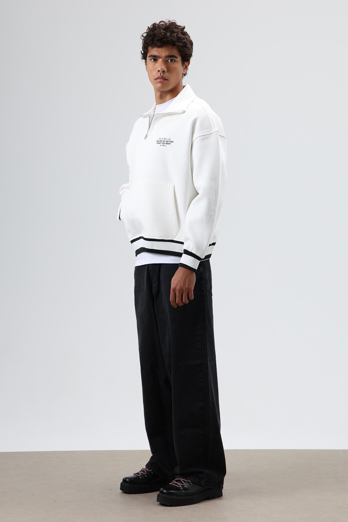 Oversize Polo Yaka Sweatshirt Ekru