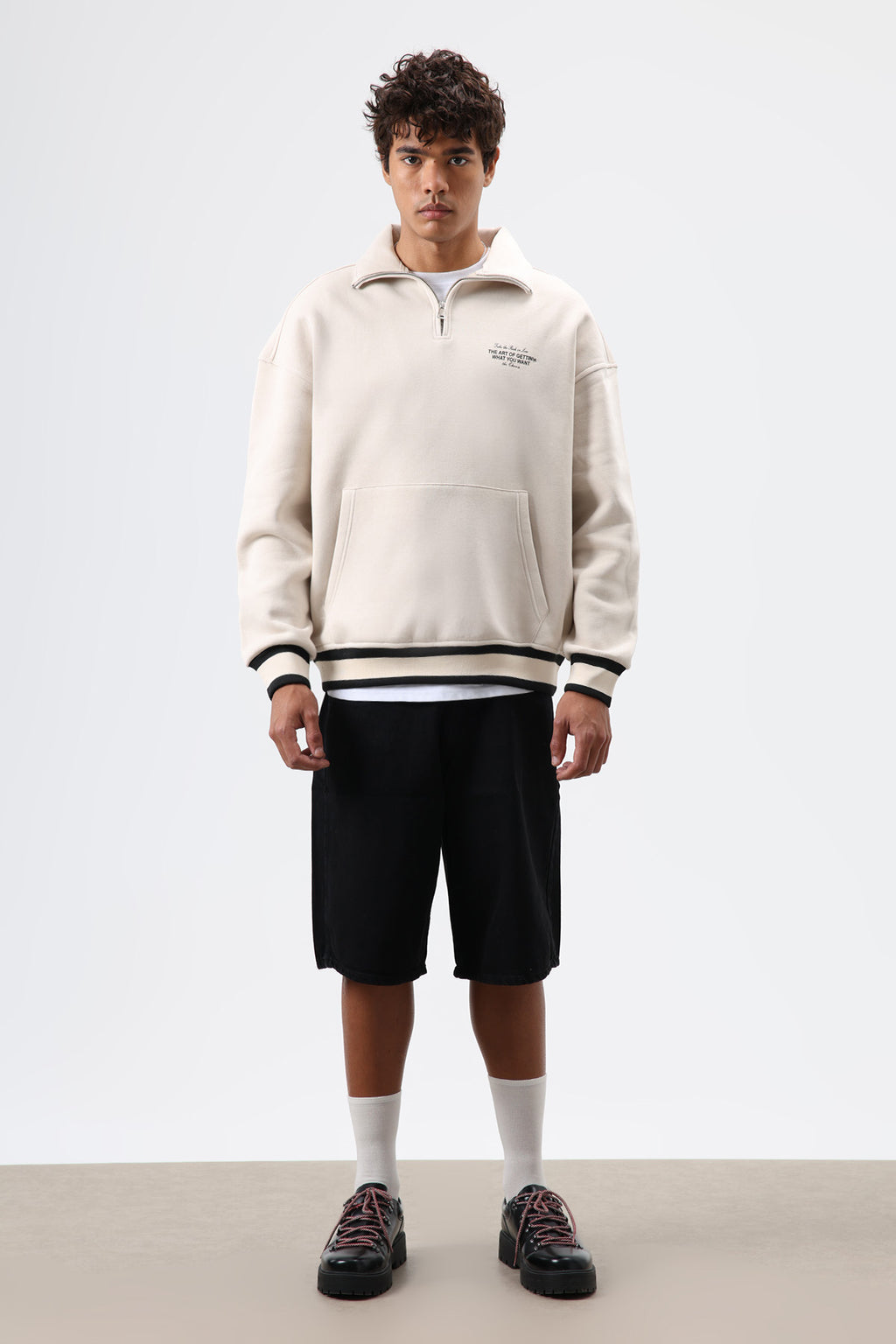Oversize Polo Yaka Sweatshirt Taş
