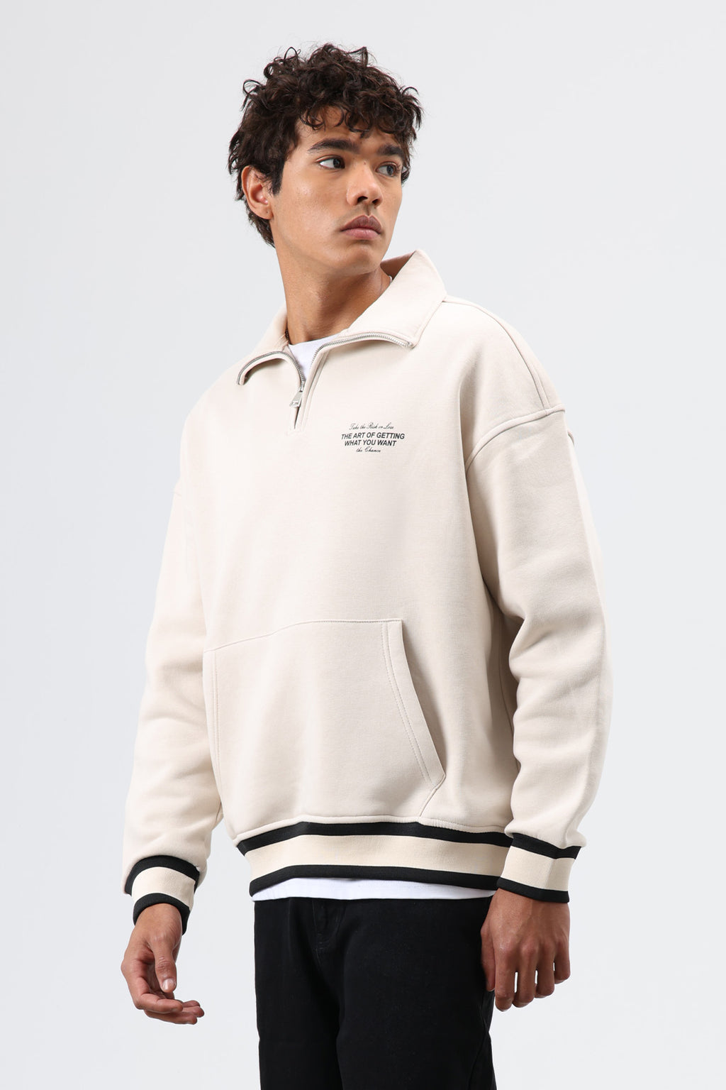 Oversize Polo Yaka Sweatshirt Taş