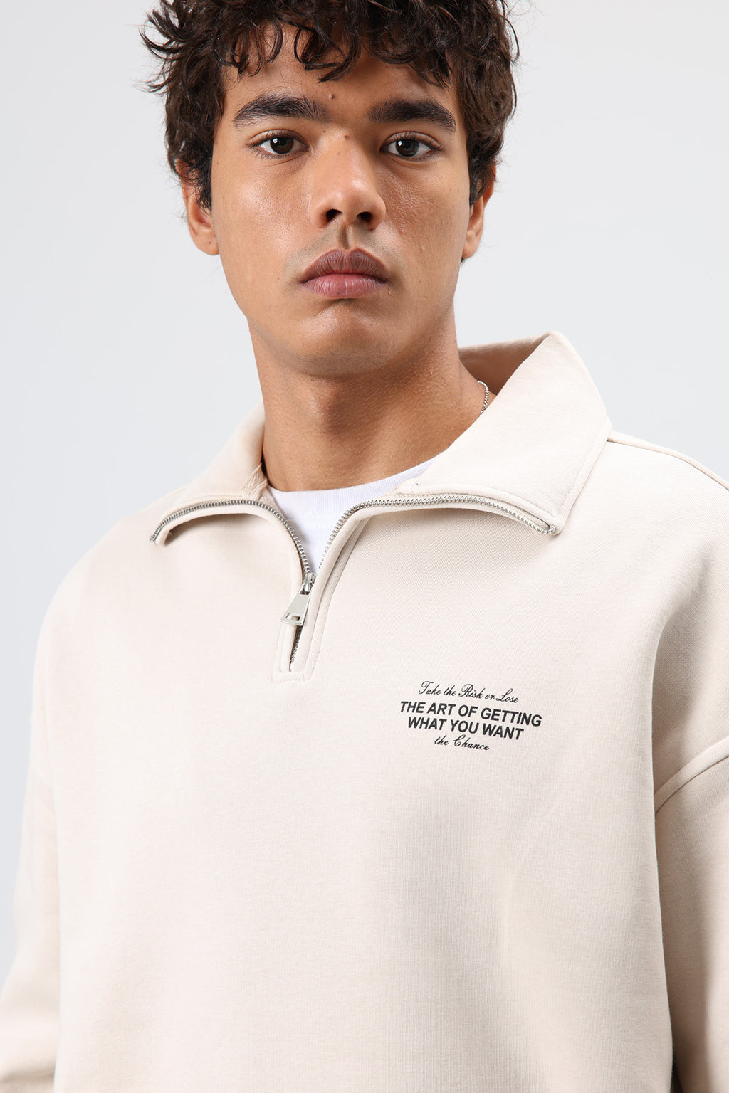 Oversize Polo Yaka Sweatshirt Taş