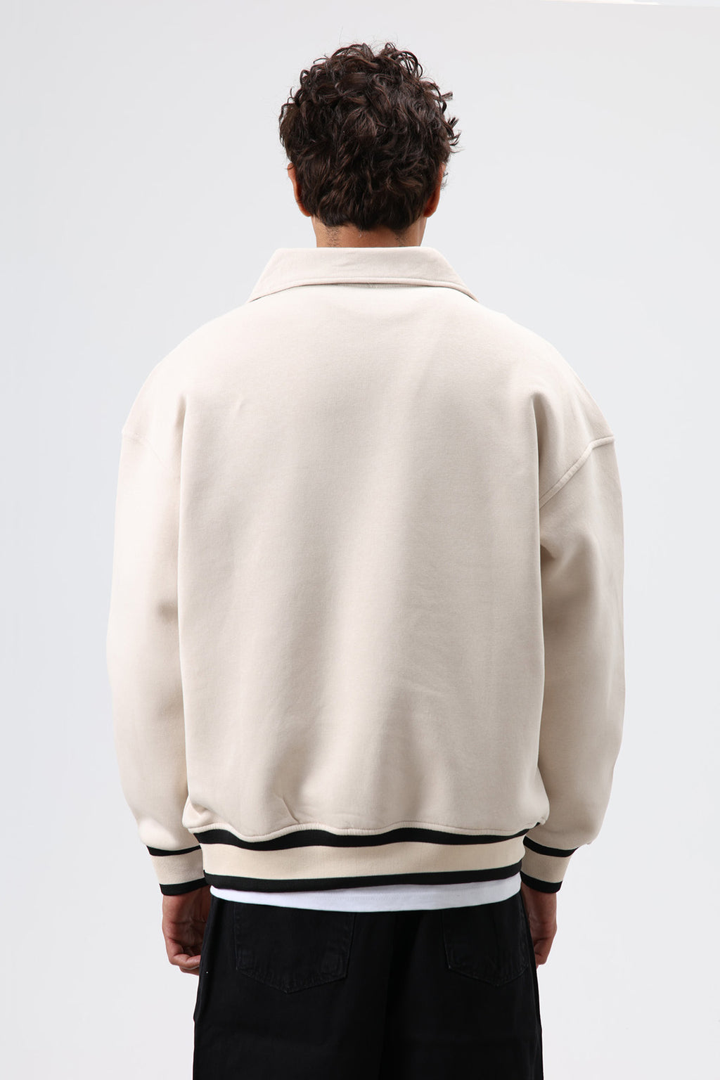 Oversize Polo Yaka Sweatshirt Taş
