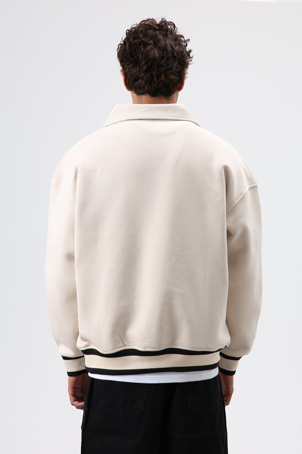 Oversize Polo Yaka Sweatshirt Taş