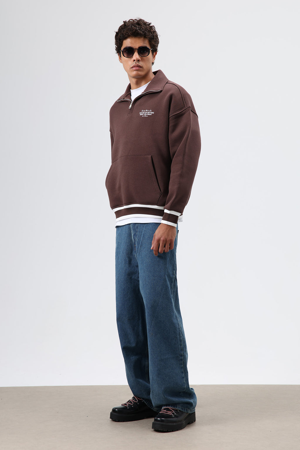 Oversize Polo Yaka Sweatshirt Kahve