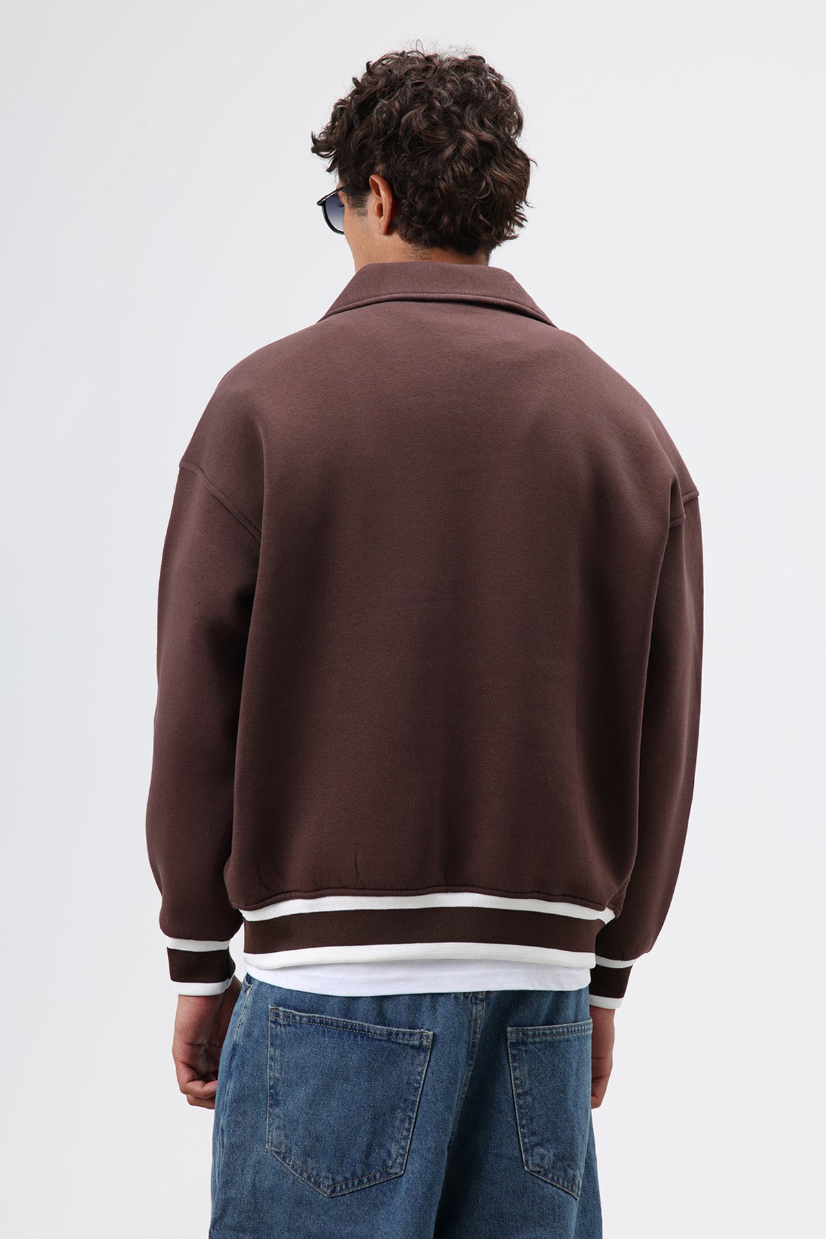 Oversize Polo Yaka Sweatshirt Kahve