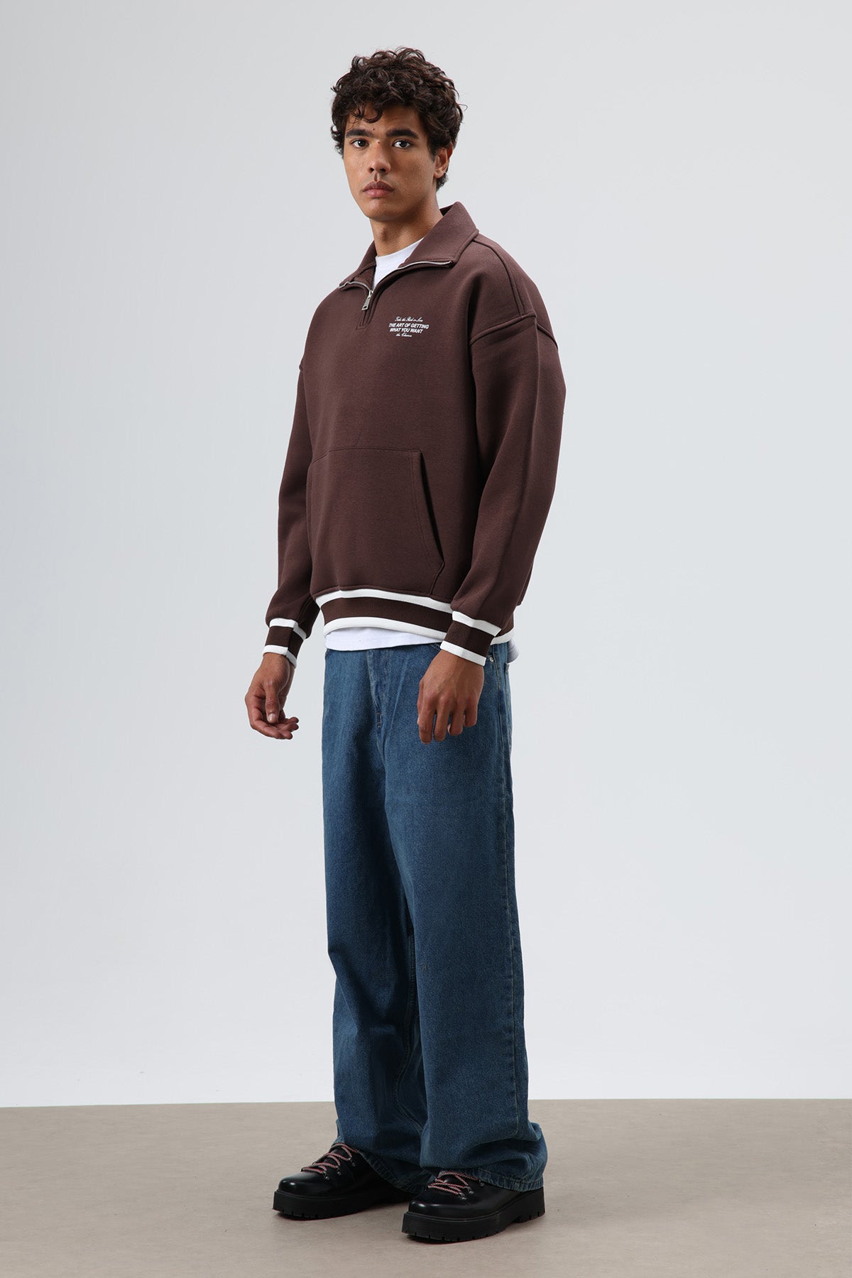 Oversize Polo Yaka Sweatshirt Kahve