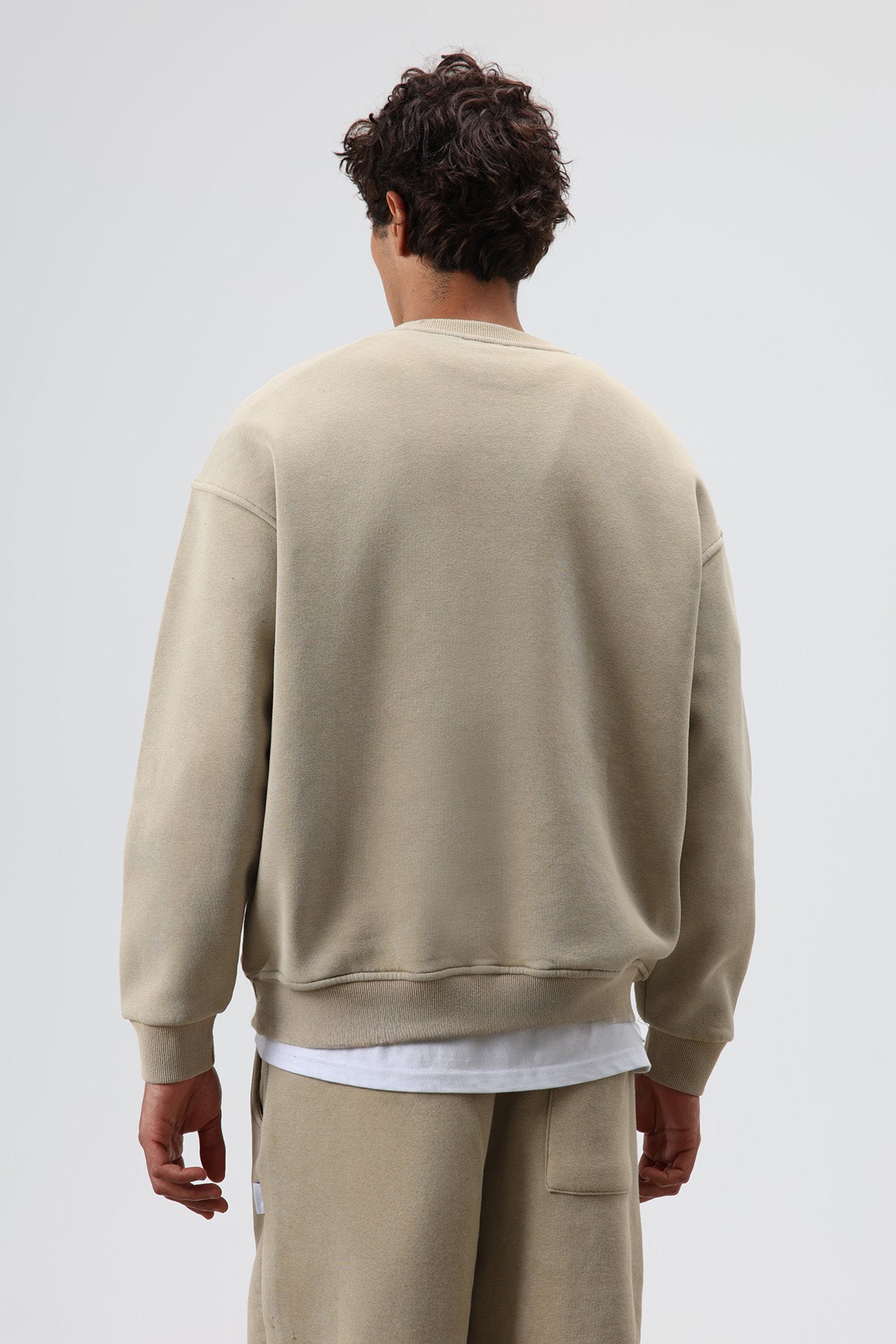 Basic Oversize Yıkamalı Sweatshirt Haki