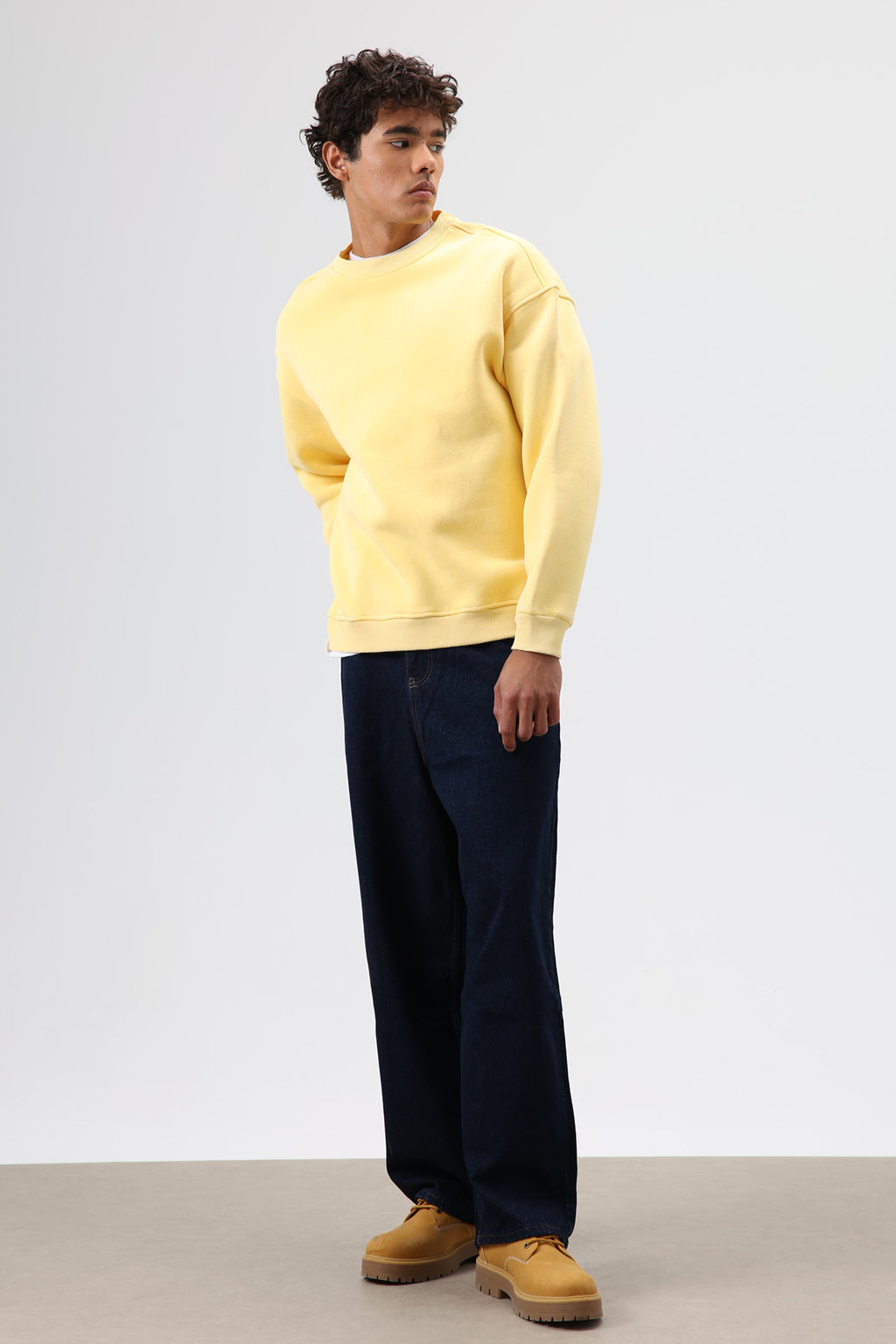 Basic Oversize Yıkamalı Sweatshirt Sarı